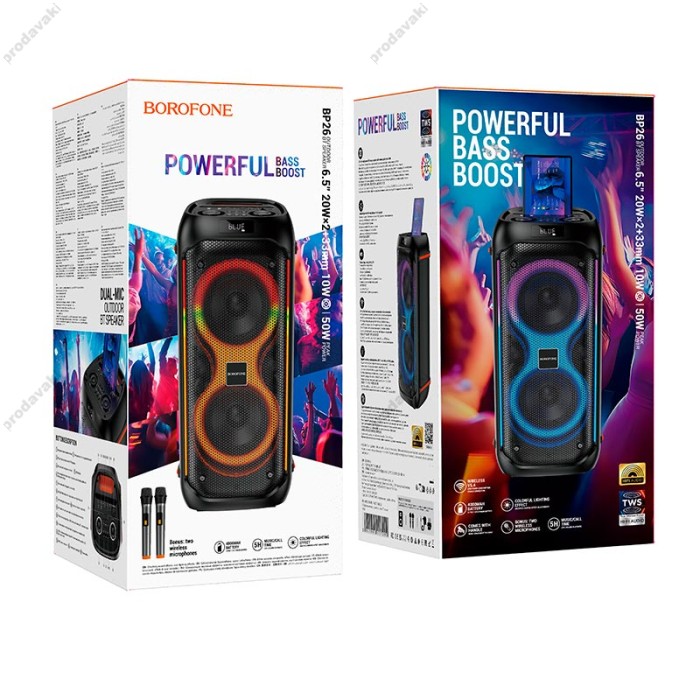 Портативна колонка система караоке Borofone BP26 з 2-ма мікрофонами 50W Black