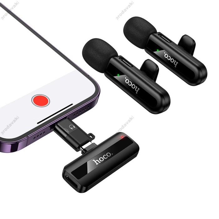 Бездротовий мікрофон Hoco L20A Lightning / Type-C Fair wireless microphone Black