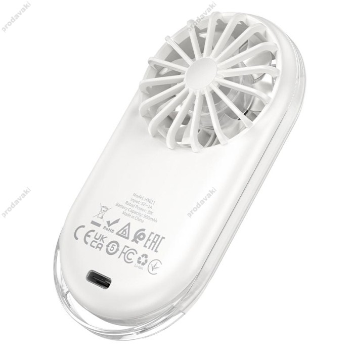 Портативний міні вентилятор Hoco HX611 ultra-thin pocket fan 3 Levels Milky white