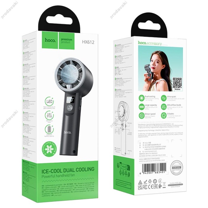Портативний міні вентилятор Hoco HX612 Ice pack series handheld fan 200 Levels Black