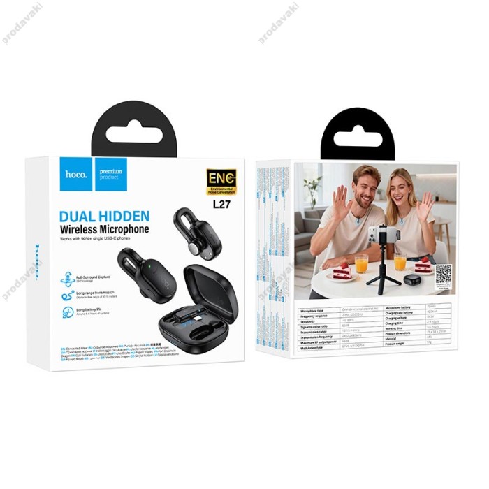 Бездротовий мікрофон HOCO L27 Ice hidden wireless microphone Type-C 2 мікрофона Black