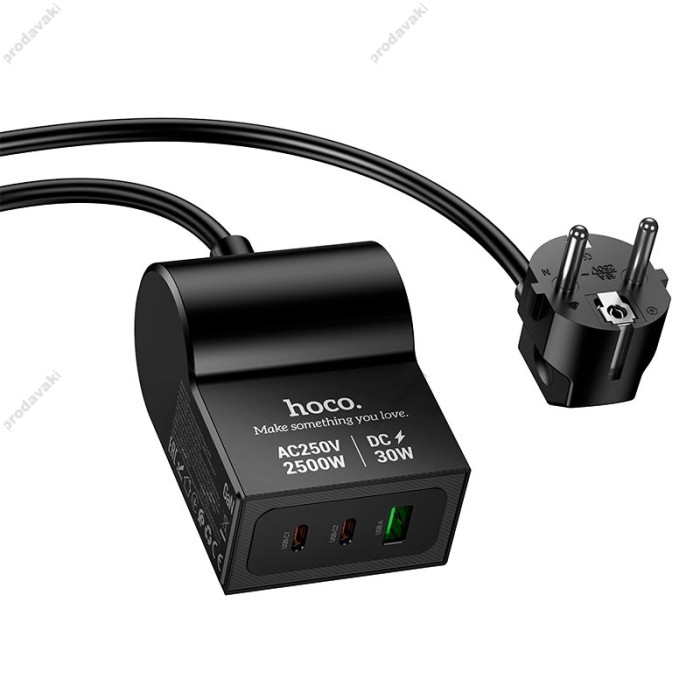 Подовжувач мережі фільтр HOCO AC33 Win 1 position PD desktop socket 1.5m Black