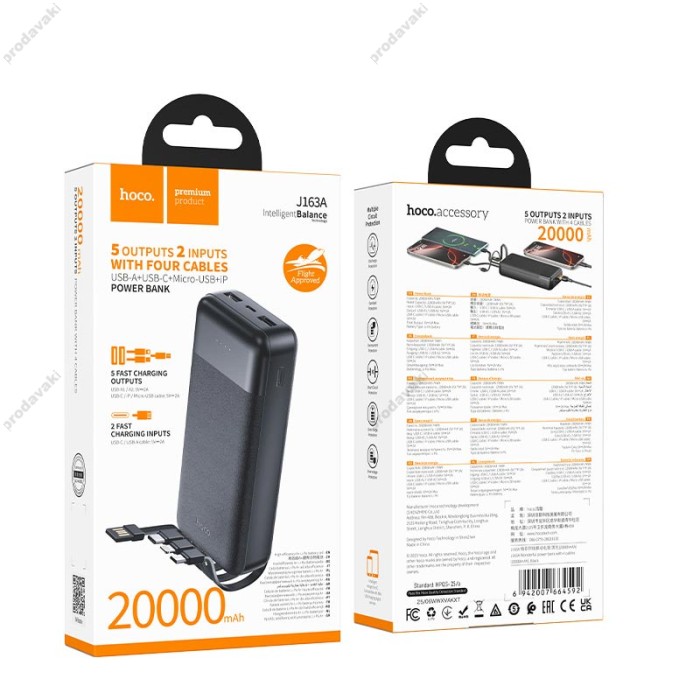 Повербанк портативний акумулятор Power bank Hoco J163A Wonderful 20000 mAh Black