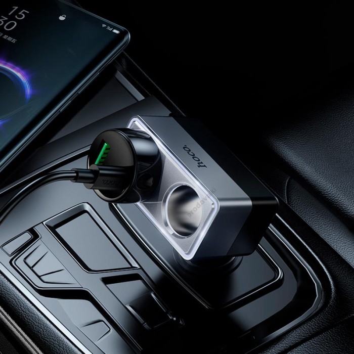Автомобільний зарядний пристрій розгалужувач HOCO Z65 Smart dual cigarette lighter car charger 240W Black