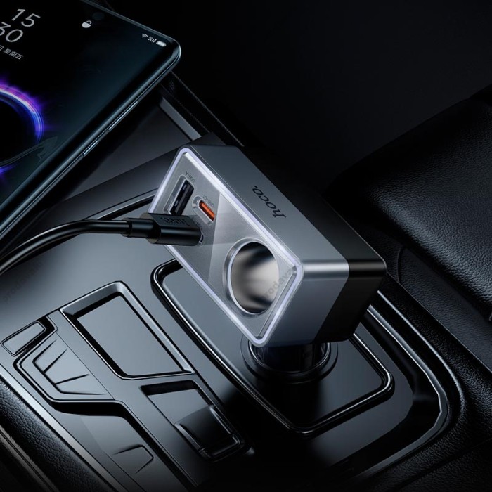 Автомобільний зарядний пристрій розгалужувач HOCO Z65A Smart cigarette lighter PD car charger 165W Black