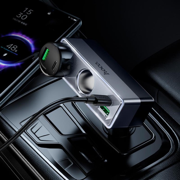 Автомобільний зарядний пристрій розгалужувач HOCO Z65B Smart dual cigarette lighter PD car charger 240W Black