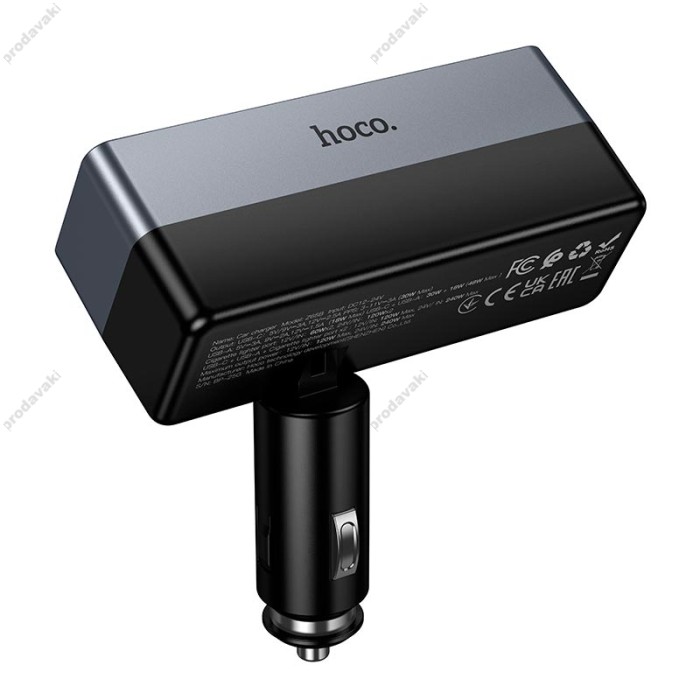 Автомобільний зарядний пристрій розгалужувач HOCO Z65B Smart dual cigarette lighter PD car charger 240W Black