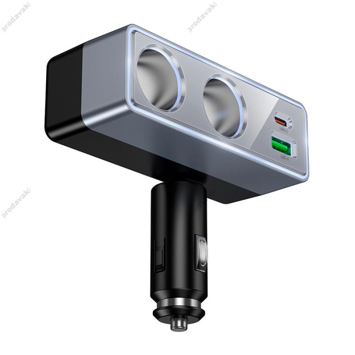 Автомобільний зарядний пристрій розгалужувач HOCO Z65B Smart dual cigarette lighter PD car charger 240W Black