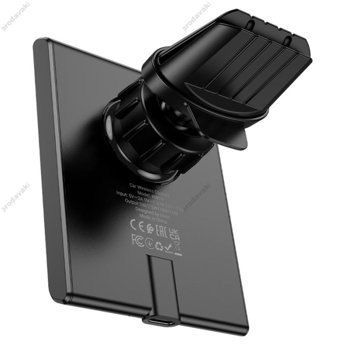 Автомобільний тримач із бездротовою зарядкою Hoco HW19 Precious magnetic wireless (air outlet) 15W 4.5-7" Black