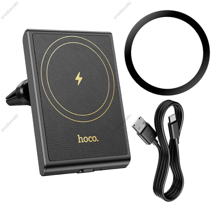 Автомобільний тримач із бездротовою зарядкою Hoco HW19 Precious magnetic wireless (air outlet) 15W 4.5-7" Black