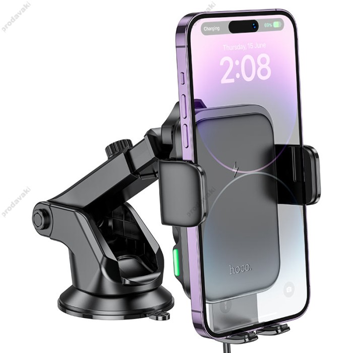 Автомобільний тримач із бездротовою зарядкою Hoco HW11 Jenny three-axis linkage wireless 15W Black