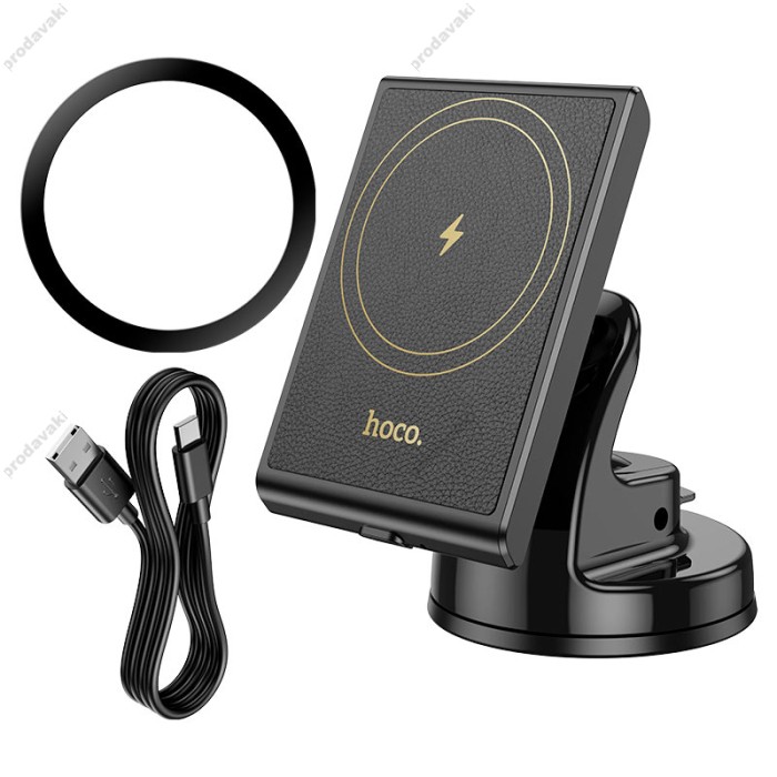 Автомобільний тримач із бездротовою зарядкою Hoco HW20 Precious magnetic wireless fast charging Car holder (center console) Black