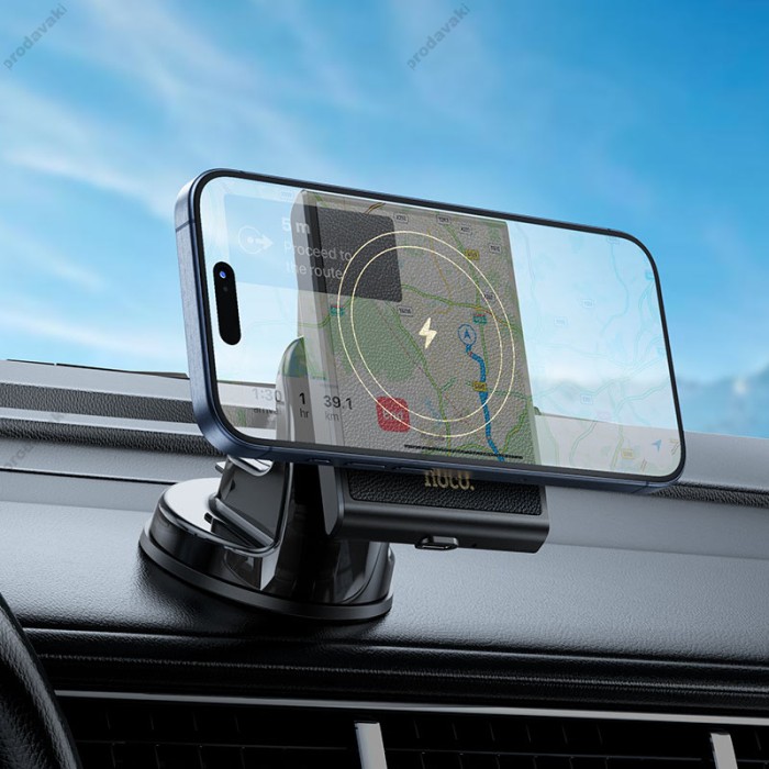 Автомобільний тримач із бездротовою зарядкою Hoco HW20 Precious magnetic wireless fast charging Car holder (center console) Black