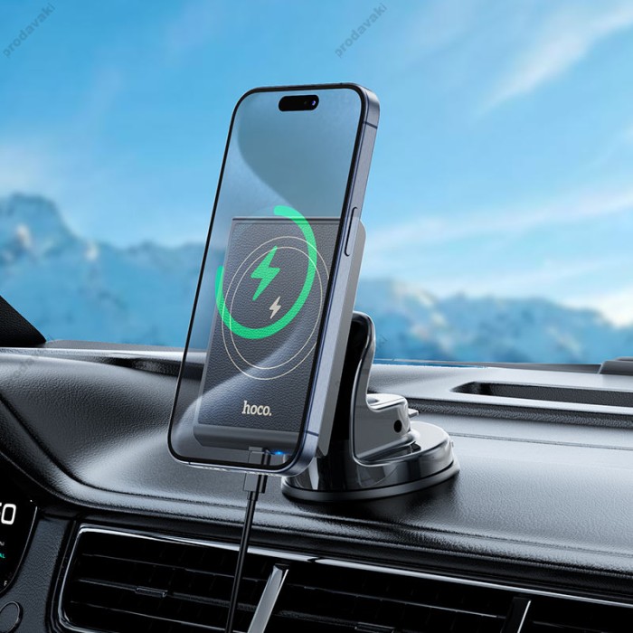 Автомобільний тримач із бездротовою зарядкою Hoco HW20 Precious magnetic wireless fast charging Car holder (center console) Black