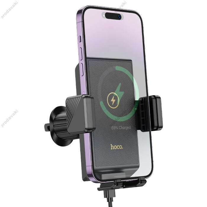 Автомобільний тримач із бездротовою зарядкою Hoco HW21 Precious wireless fast charging (air outlet) 15W 4.5-7" Black