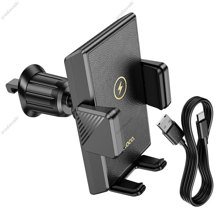 Автомобільний тримач із бездротовою зарядкою Hoco HW21 Precious wireless fast charging (air outlet) 15W 4.5-7" Black