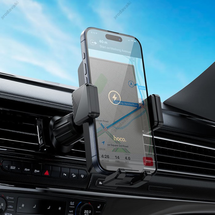 Автомобільний тримач із бездротовою зарядкою Hoco HW21 Precious wireless fast charging (air outlet) 15W 4.5-7" Black