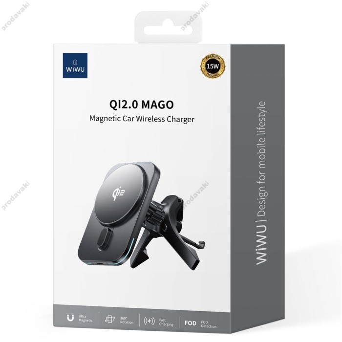 Автомобільний тримач із бездротовою зарядкою Wiwu CH-323 Qi 2.0 Mago 15W Black