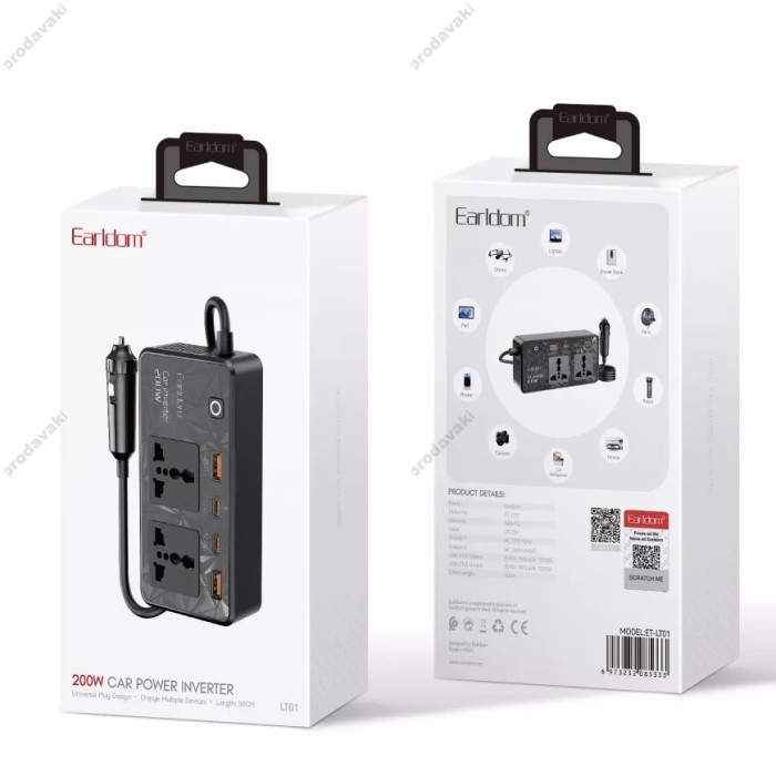 Автомобільний інвертор Earldom ET-LT01 Car Power Inverter 200W Black