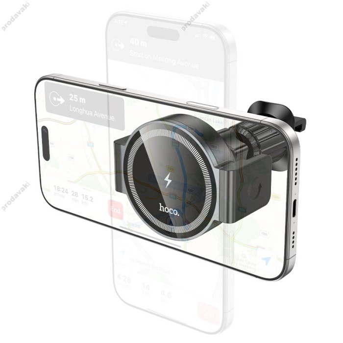 Автомобільний тримач із бездротовою зарядкою Hoco HW35 Power electric magnetic wireless fast charging 15W Black