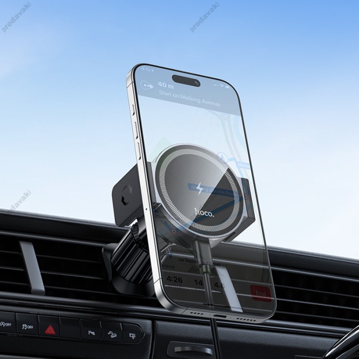 Автомобільний тримач із бездротовою зарядкою Hoco HW35 Power electric magnetic wireless fast charging 15W Black