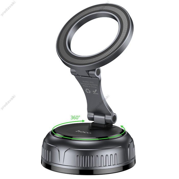 Автомобільний тримач HOCO H92 High vacuum suction cup magnetic holder 4.5-7" Black