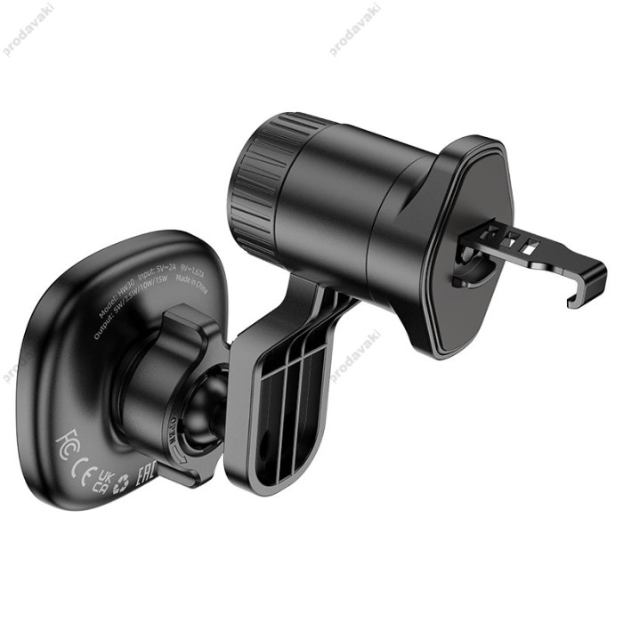Автомобільний тримач із бездротовою зарядкою Hoco HW30 Crown magnetic (air outlet) 15W Black