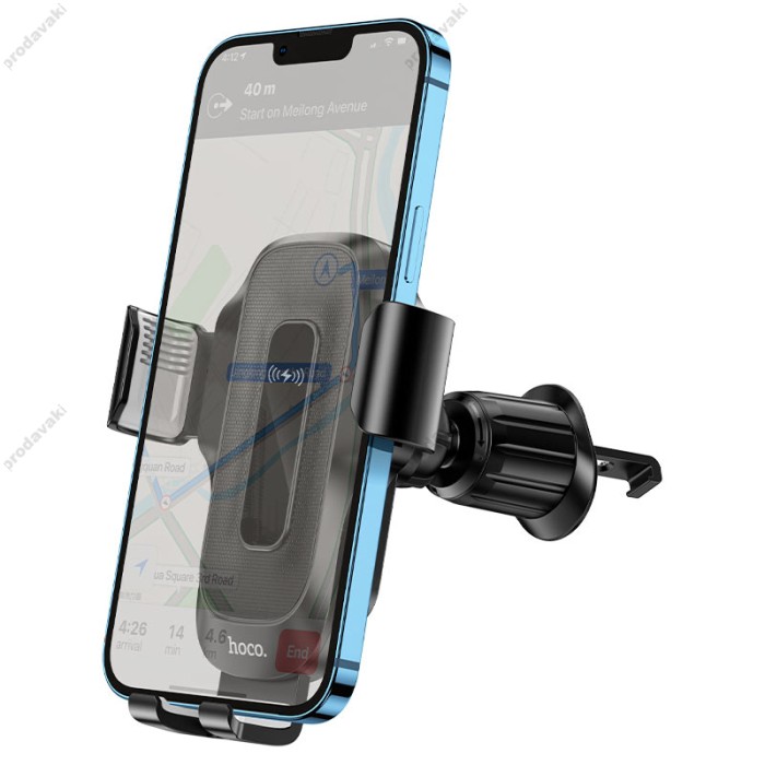 Автомобільний тримач із бездротовою зарядкою Hoco HW2 Wise wireless fast charging car holder (air outlet) Black