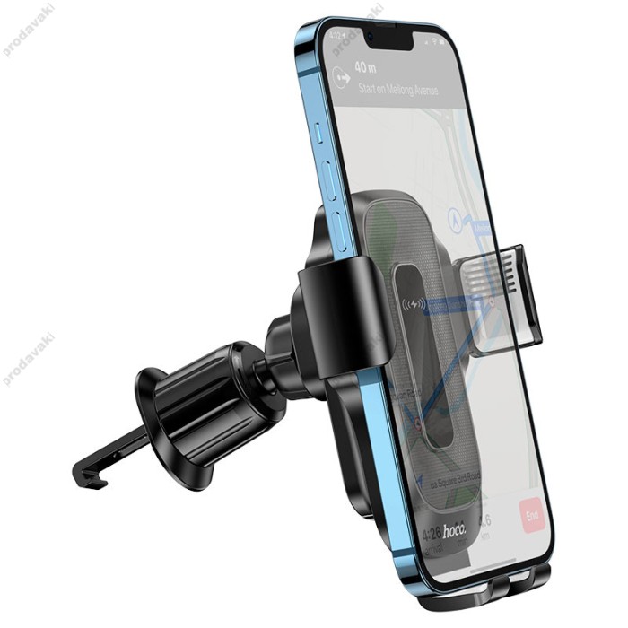 Автомобільний тримач із бездротовою зарядкою Hoco HW2 Wise wireless fast charging car holder (air outlet) Black
