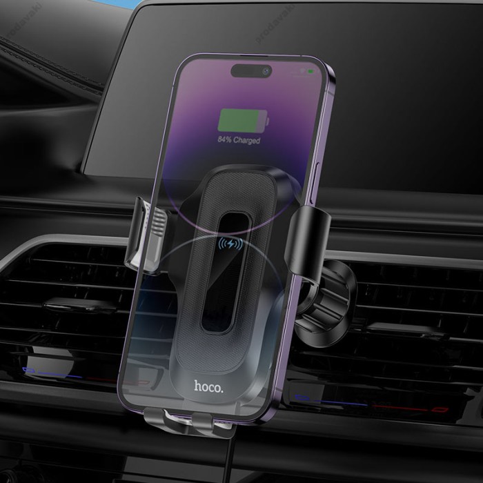 Автомобільний тримач із бездротовою зарядкою Hoco HW2 Wise wireless fast charging car holder (air outlet) Black