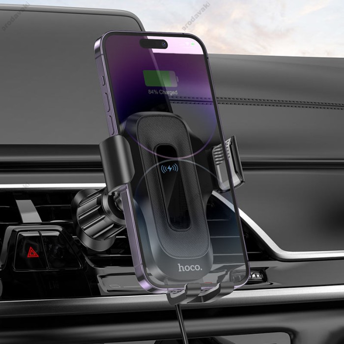 Автомобільний тримач із бездротовою зарядкою Hoco HW2 Wise wireless fast charging car holder (air outlet) Black