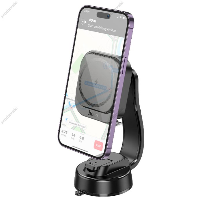 Автомобільний тримач Hoco HW24 might retractable magnetic wireless (cente concole) 15W 4.5-7" Black