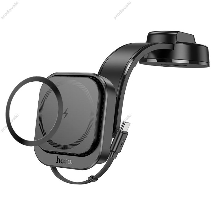 Автомобільний тримач Hoco HW24 might retractable magnetic wireless (cente concole) 15W 4.5-7" Black