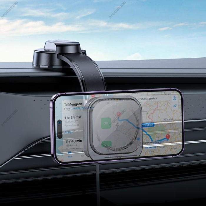 Автомобільний тримач Hoco HW24 might retractable magnetic wireless (cente concole) 15W 4.5-7" Black