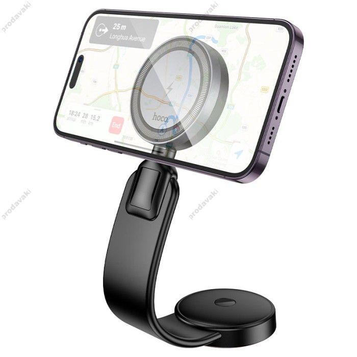 Автомобільний тримач із бездротовою зарядкою Hoco HW29 Totem ring magnetic wireless (center console) 4.5-7" 15W Black