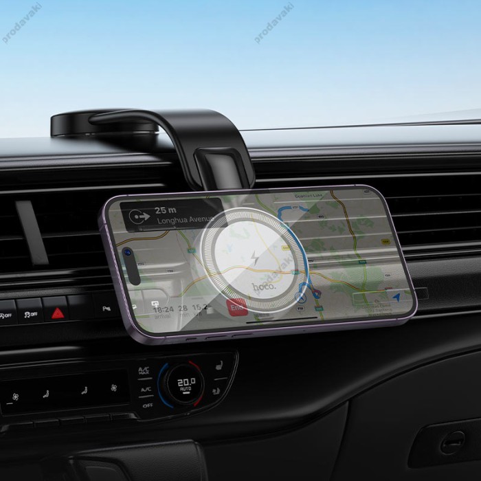 Автомобільний тримач із бездротовою зарядкою Hoco HW29 Totem ring magnetic wireless (center console) 4.5-7" 15W Black