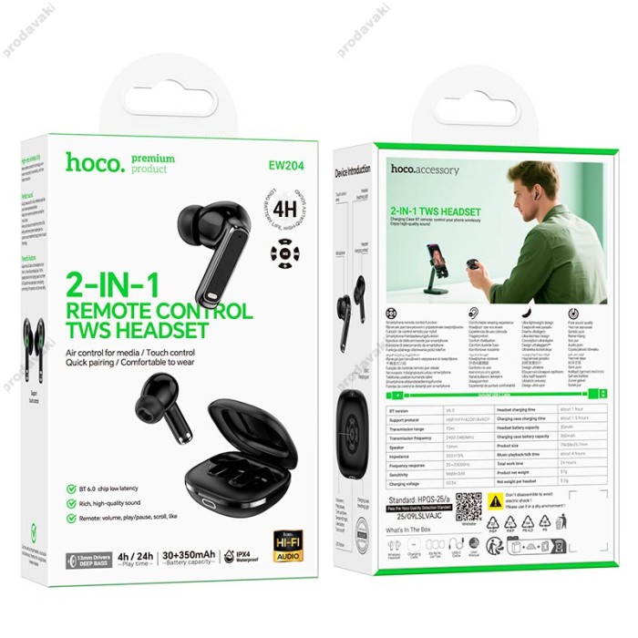 Бездротові Bluetooth навушники Hoco EW204 Verso true wireless headset BT 6.0 Black