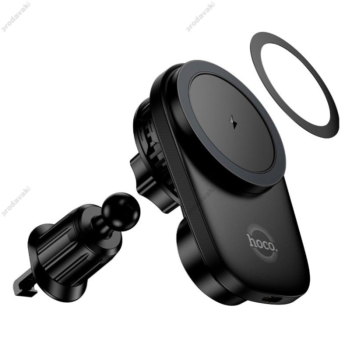 Автомобільний тримач із бездротовою зарядкою Hoco HW36 electric rotating magnetic wireless 15W Black