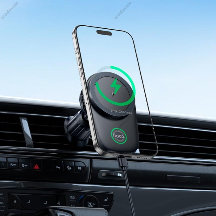 Автомобільний тримач із бездротовою зарядкою Hoco HW36 electric rotating magnetic wireless 15W Black