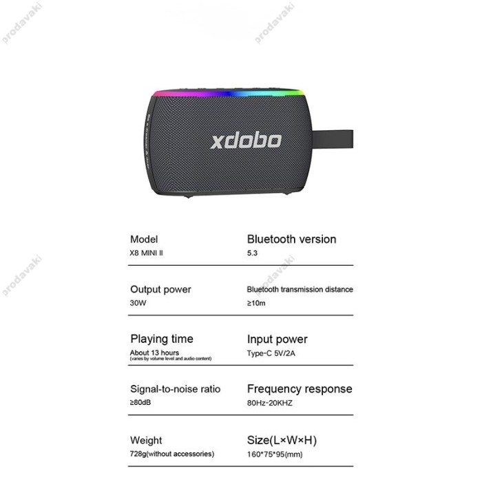 Портативна колонка Bluetooth Xdobo X8 Mini II IPX6 BT5.3 30W Black