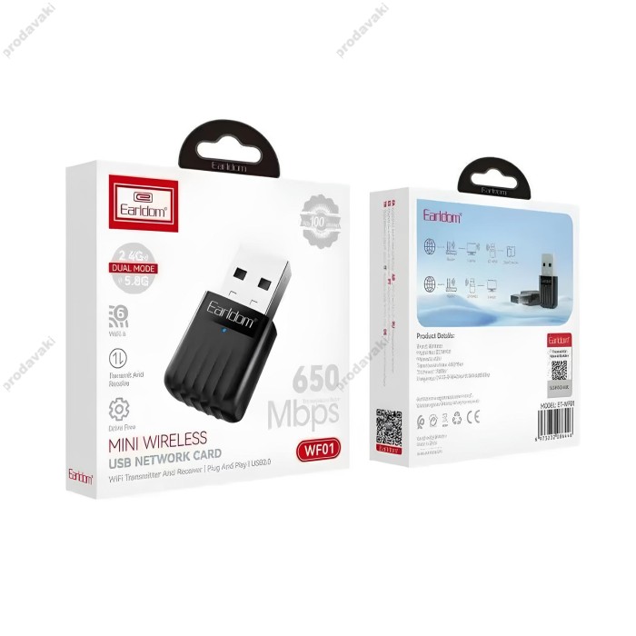 Бездротовий WiFi Адаптер Wireless Adapter Earldom ET-WF01 Black