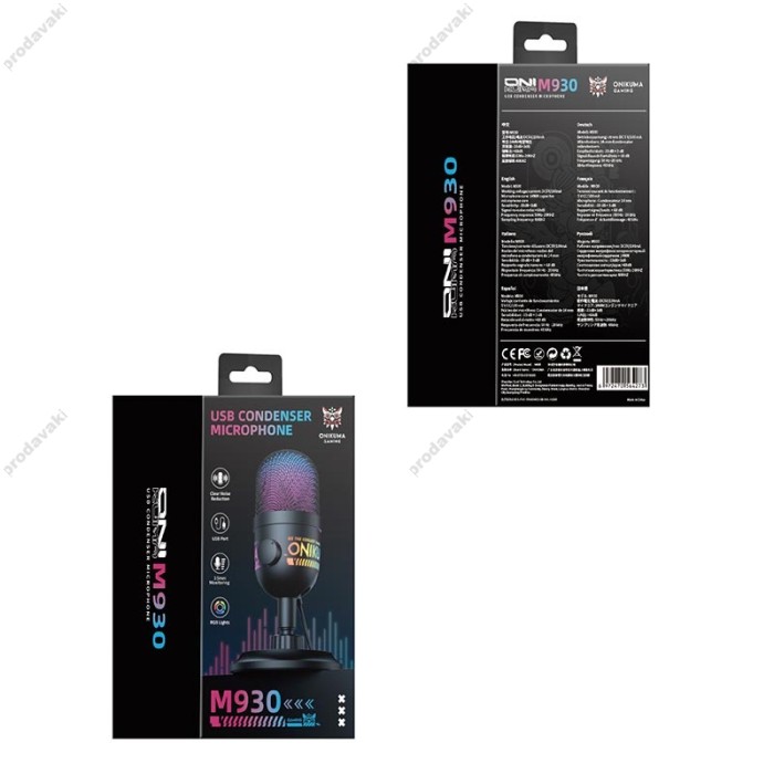 Мікрофон провідний настільний Onikuma M930 RGB microphone USB 1.8m Black