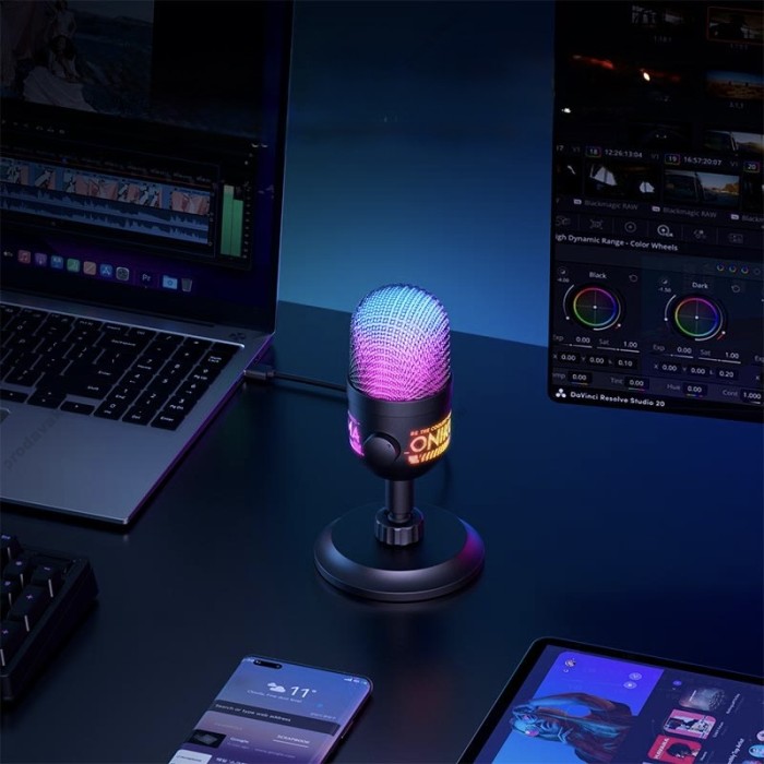 Мікрофон провідний настільний Onikuma M930 RGB microphone USB 1.8m Black