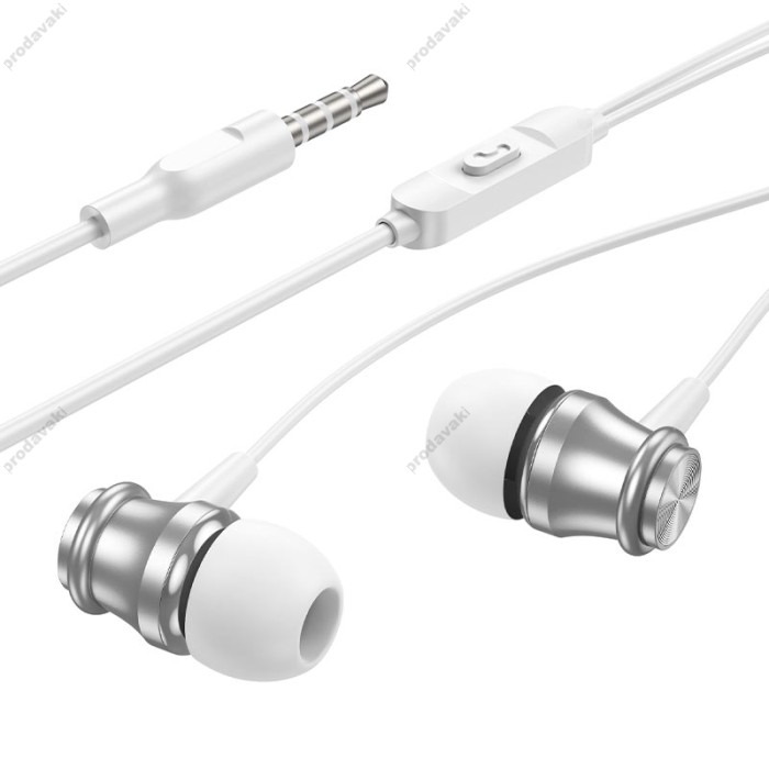 Дротові навушники BOROFONE BM75 Platinum metal universal earphones with microphone 3.5mm Silver