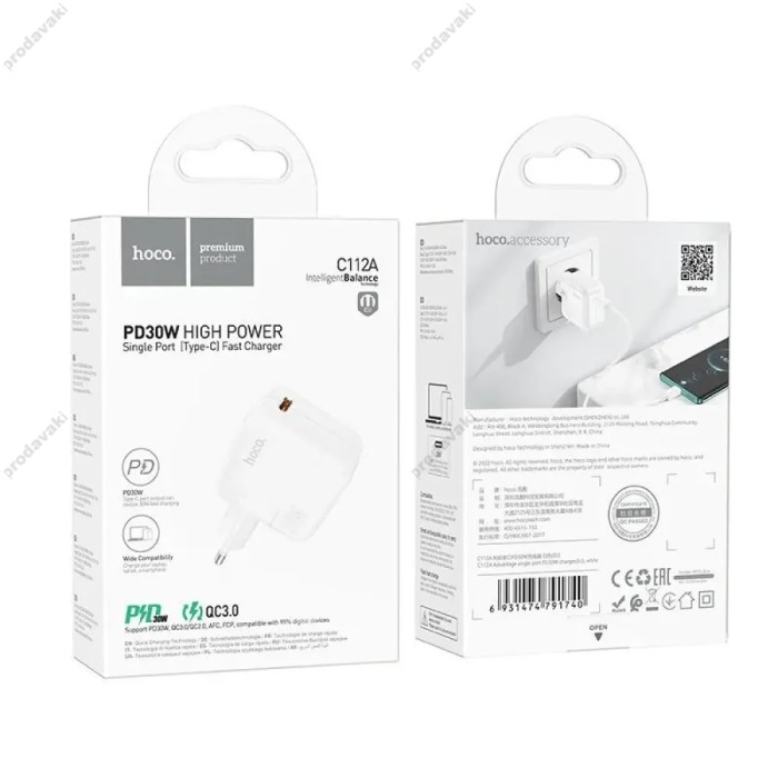 Мережевий зарядний пристрій HOCO C112A Advantage single port charger 30W White