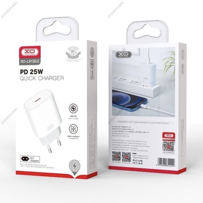 Мережевий зарядний пристрій XO L91 Fast Charger 25W White