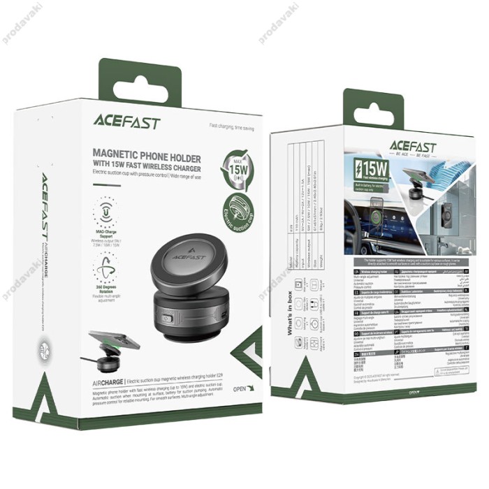 Автомобільний тримач ACEFAST E29 electric Suction cup magnetic wireless charging holder Grey