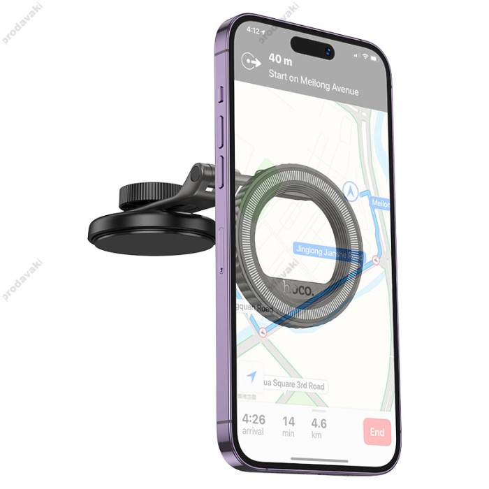 Автомобільний тримач Hoco H77 View folding magnetic ring car holder (center console) Black