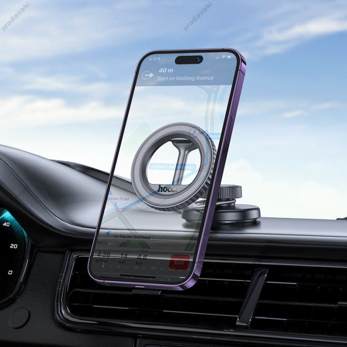 Автомобільний тримач Hoco H77 View folding magnetic ring car holder (center console) Black