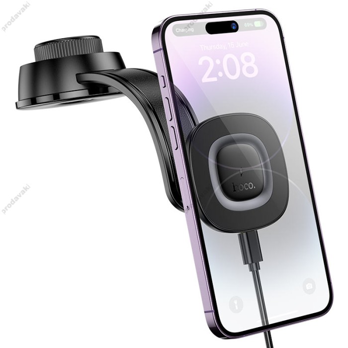 Автомобільний тримач із бездротовою зарядкою Hoco HW31 Crown magnetic wireless charging (center console) Black